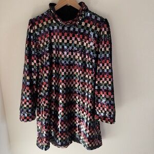 NEW Buru Mod Colorful Sequin Checkered Mini Dress L